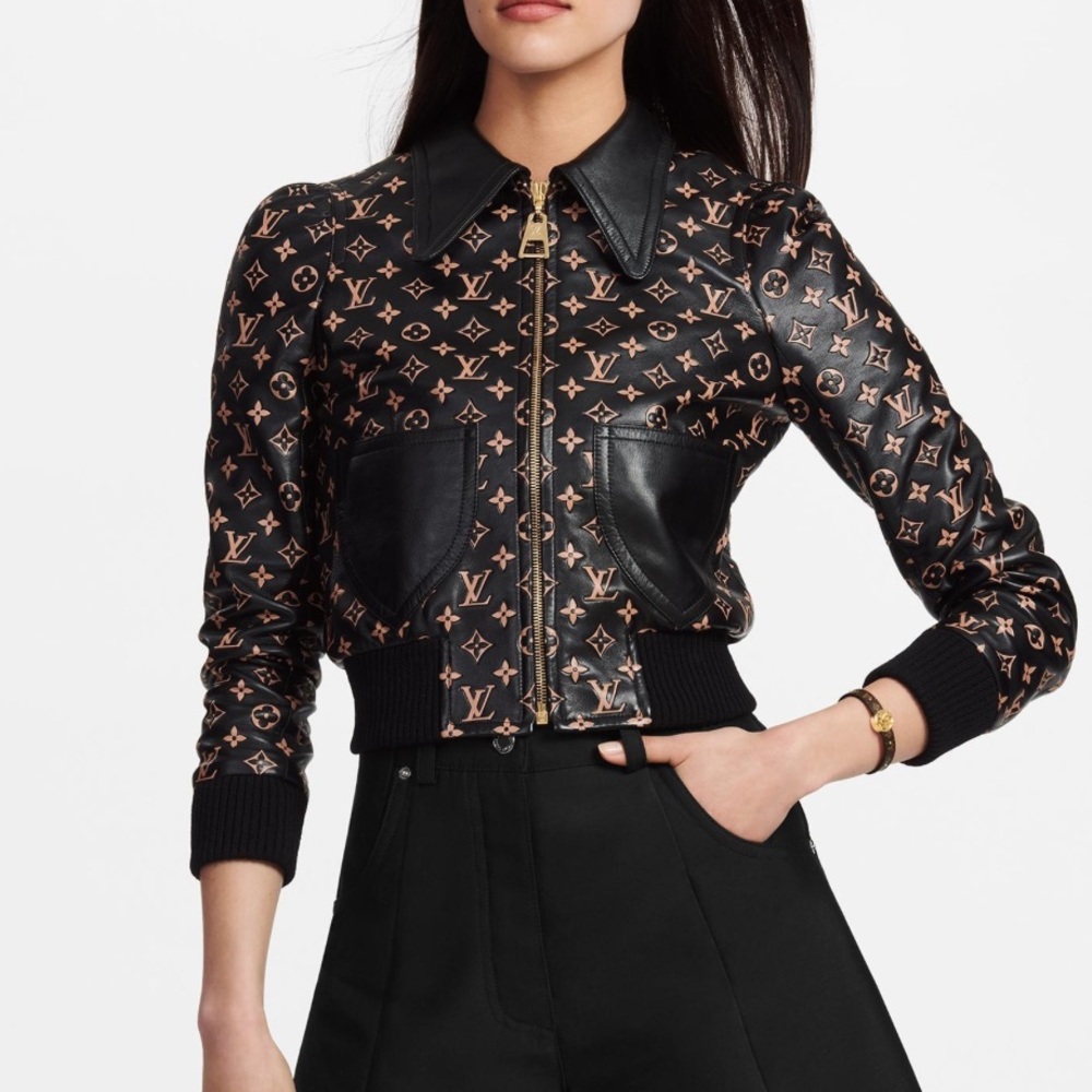 Louis Vuitton Leather Biker Jacket Black/Brown Size 36 Gently Used‎
